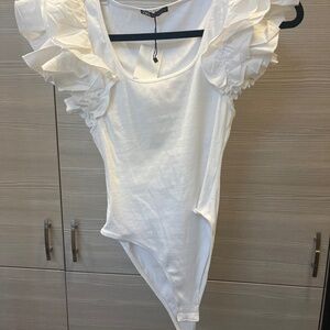 Zara white bodysuit full coverage buttom bnwt size large